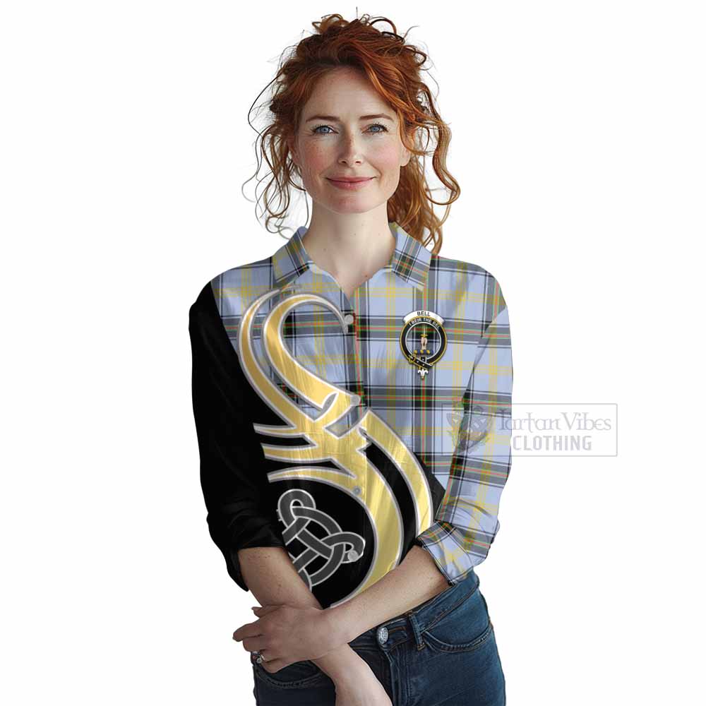 Tartan Vibes Clothing Bell Tartan Women's Casual Shirt with Family Crest and Celtic Symbol Style