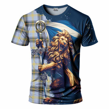 Bell Tartan Family Crest T-Shirt with Scottish Majestic Lion