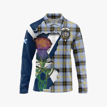 Bell Tartan Family Crest Long Sleeve Polo Shirt Scottish Thistle Celtic Inspired Unisex - Tartan Vibes Clothing