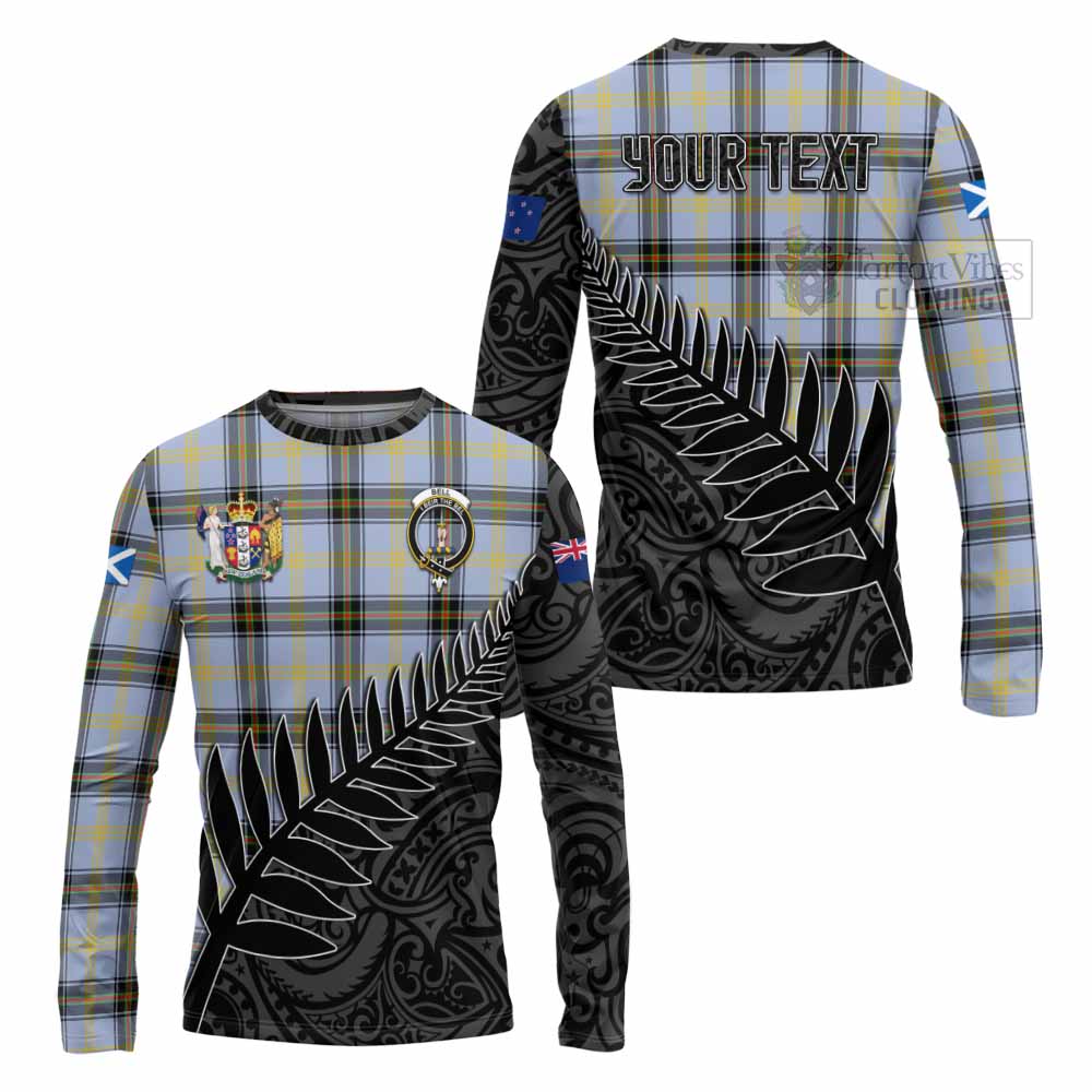 Tartan Vibes Clothing Bell Crest Tartan Long Sleeve T-Shirt with New Zealand Silver Fern Half Style