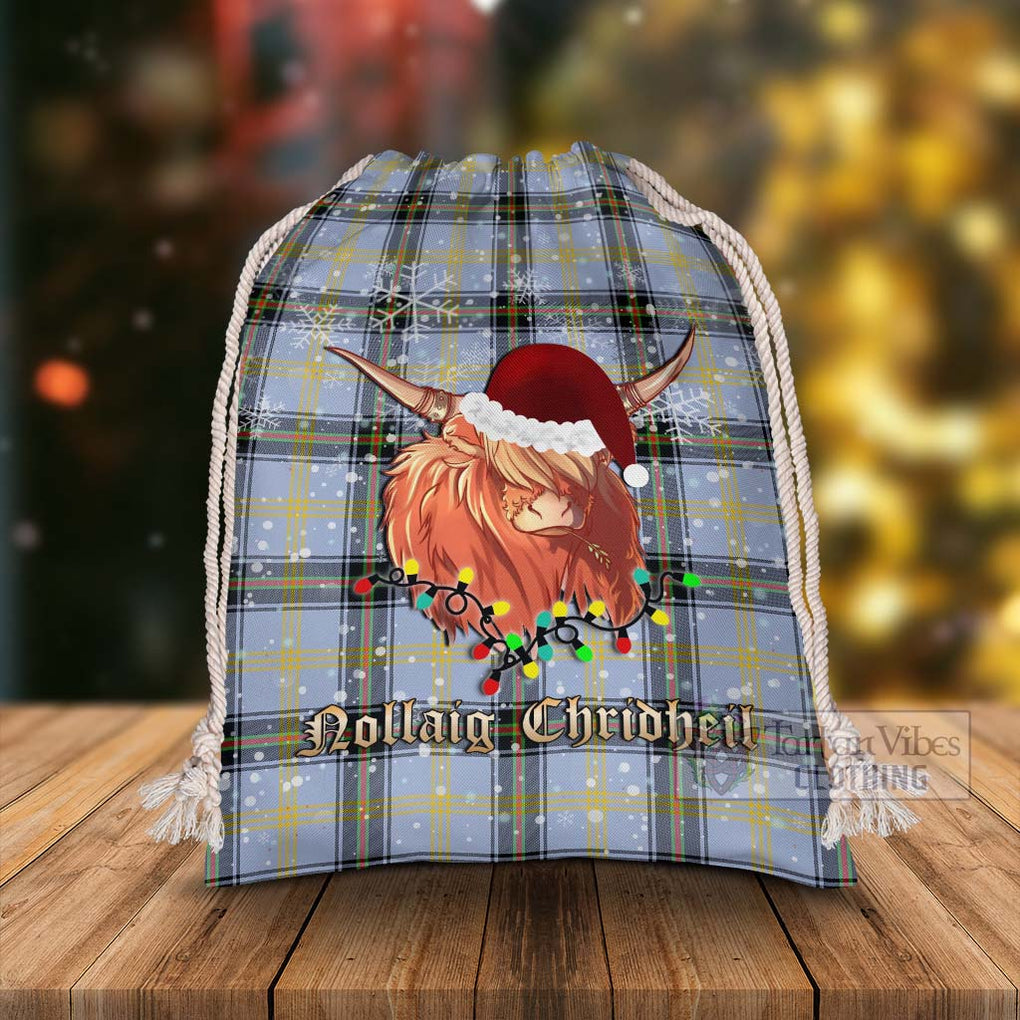 Tartan Vibes Clothing Bell Tartan Christmas Santa's Bag with Highland Cow