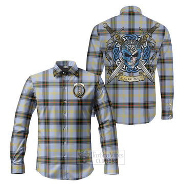 Bell Tartan Long Sleeve Button Shirt with Family Crest Celtic Skull Style Men's Shirt S - Tartan Vibes Clothing