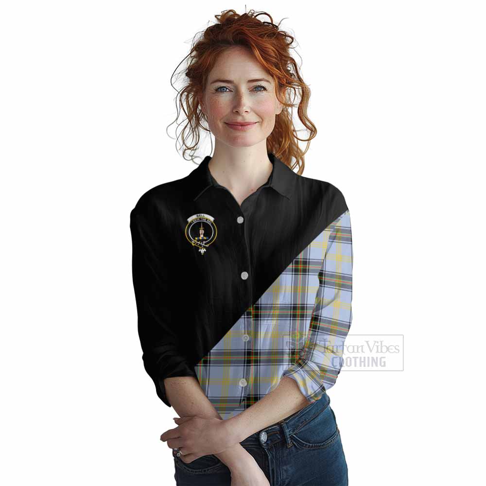 Tartan Vibes Clothing Bell Tartan Women's Casual Shirt with Family Crest and Military Logo Style