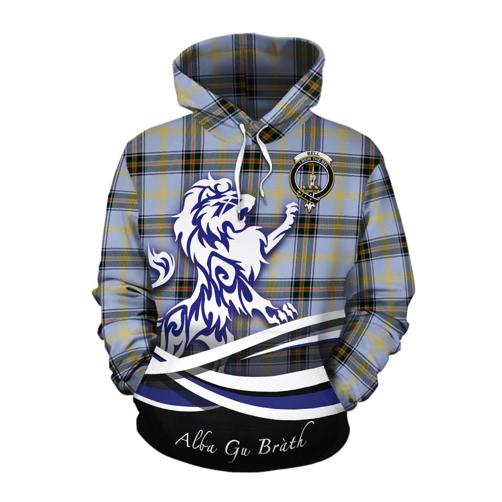 Tartan Vibes Clothing Bell Tartan Cotton Hoodie with Alba Gu Brath Regal Lion Emblem