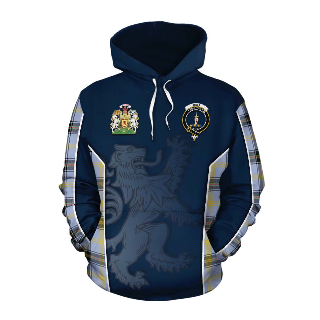 Tartan Vibes Clothing Bell Tartan Cotton Hoodie with Family Crest and Lion Rampant Vibes Sport Style