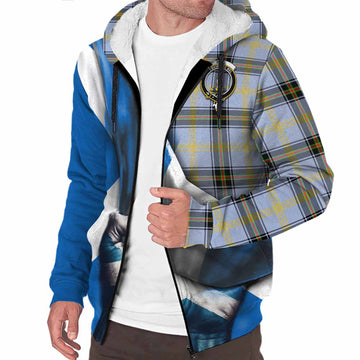 Bell Tartan Sherpa Hoodie with Family Crest Scotland Patriotic Style