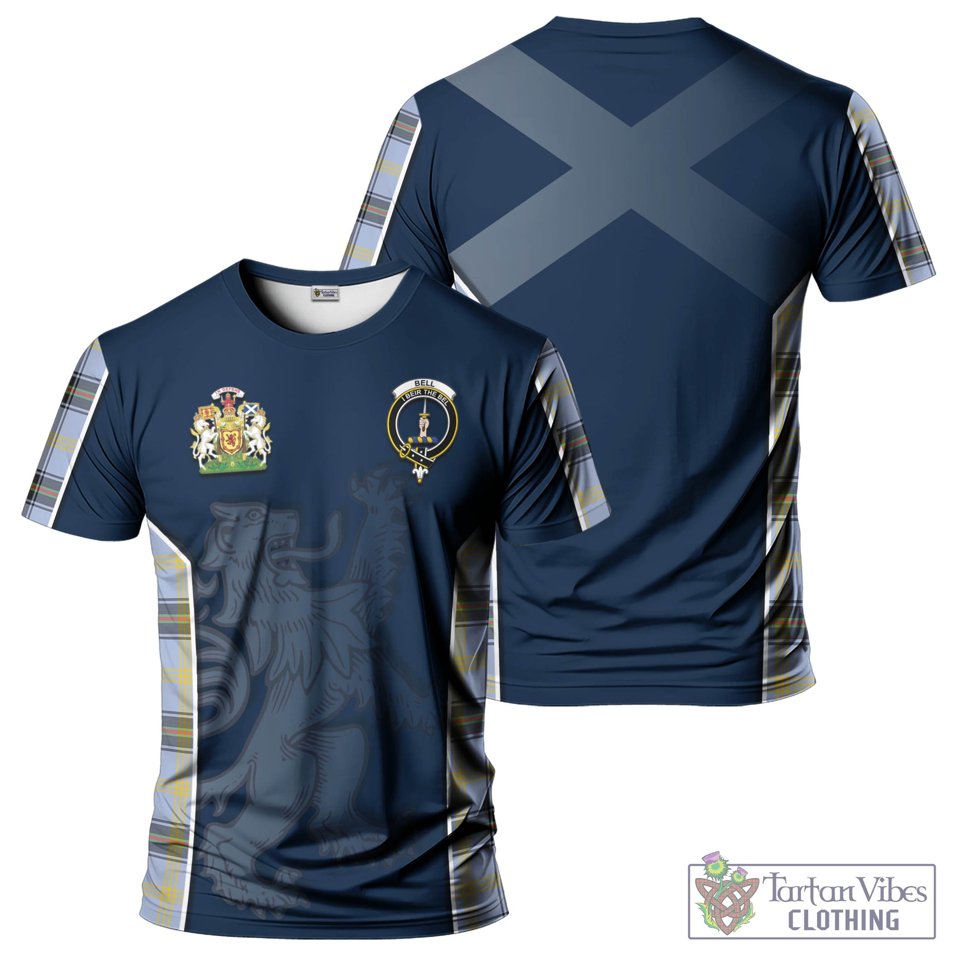 Tartan Vibes Clothing Bell Tartan T-Shirt with Family Crest and Lion Rampant Vibes Sport Style