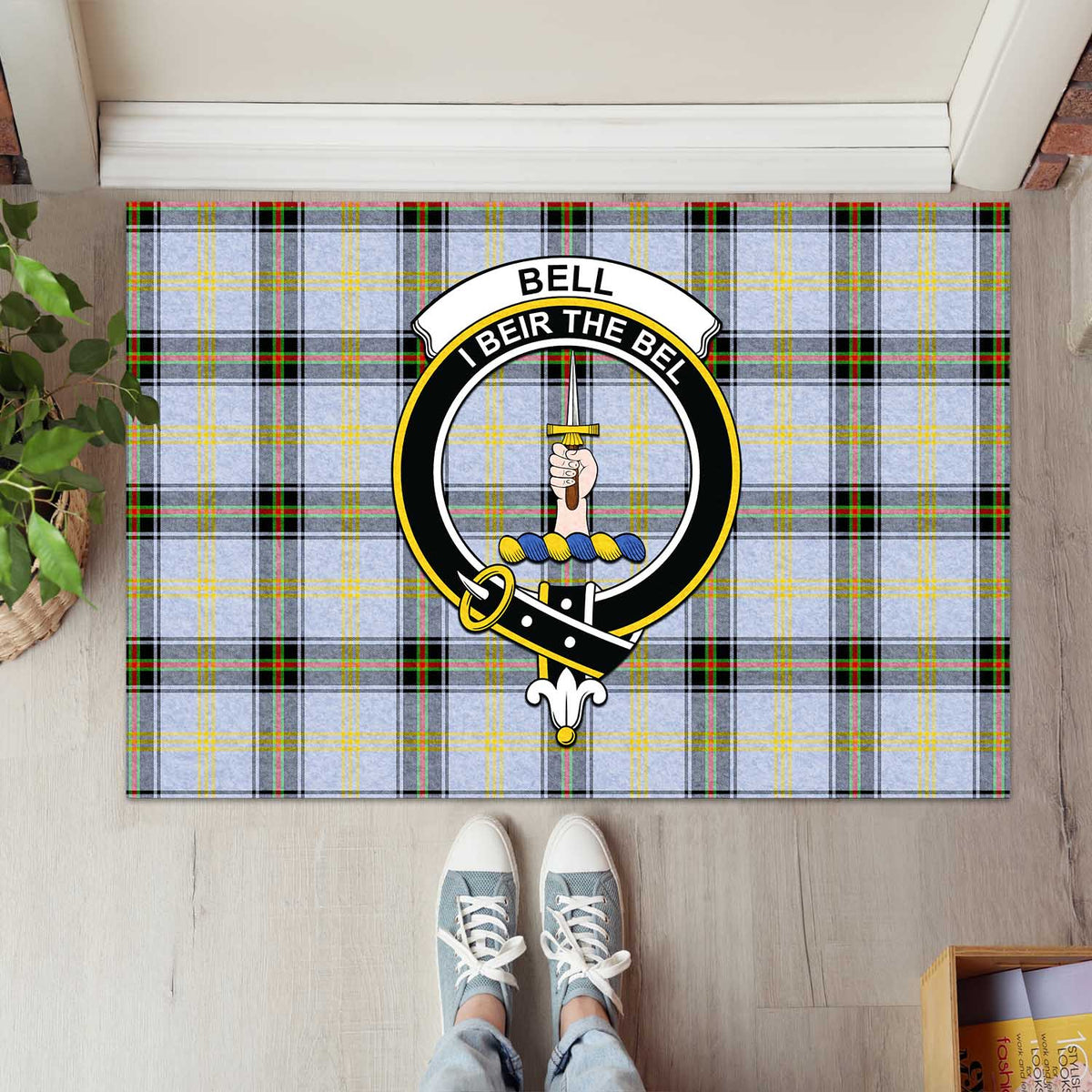 Bell Tartan Rubber Doormat with Family Crest L 60*90cm - Tartan Vibes Clothing