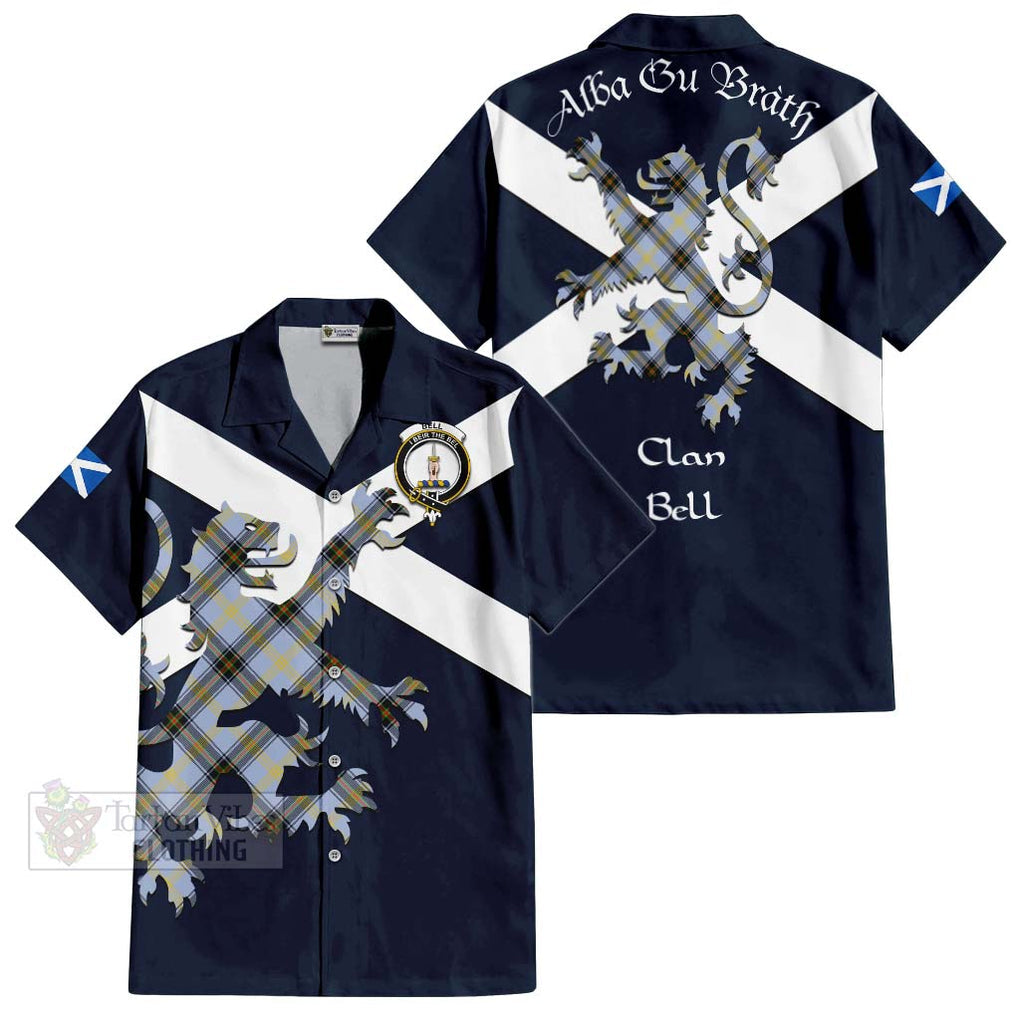 Tartan Vibes Clothing Bell Tartan Lion Rampant Short Sleeve Button Shirt – Proudly Display Your Heritage with Alba Gu Brath and Clan Name