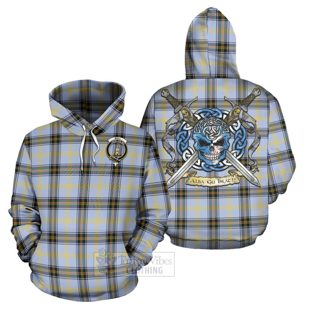 Tartan Vibes Clothing Bell Tartan Hoodie with Family Crest Celtic Skull Style