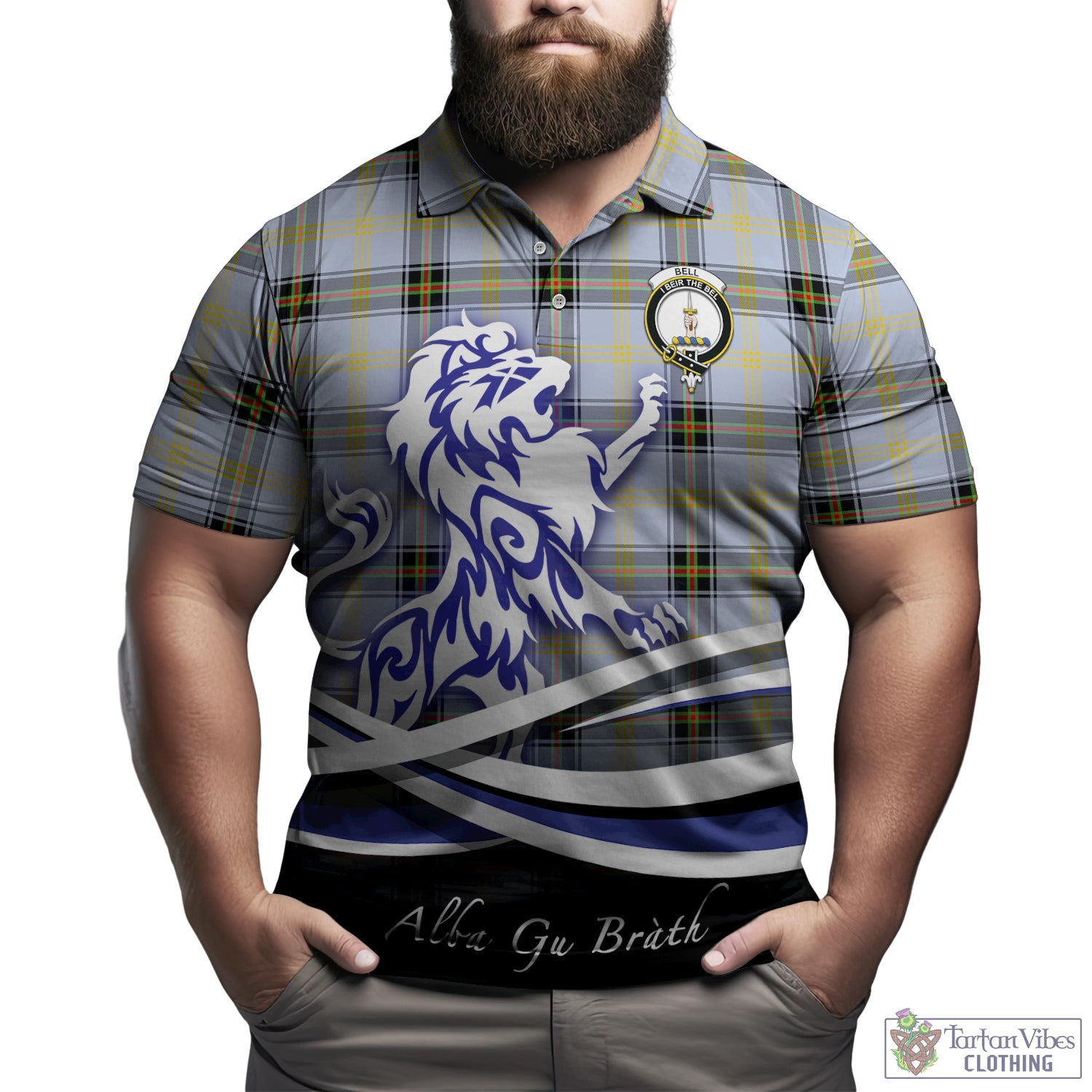 Bell Tartan Polo Shirt with Alba Gu Brath Regal Lion Emblem Kid - Tartan Vibes Clothing