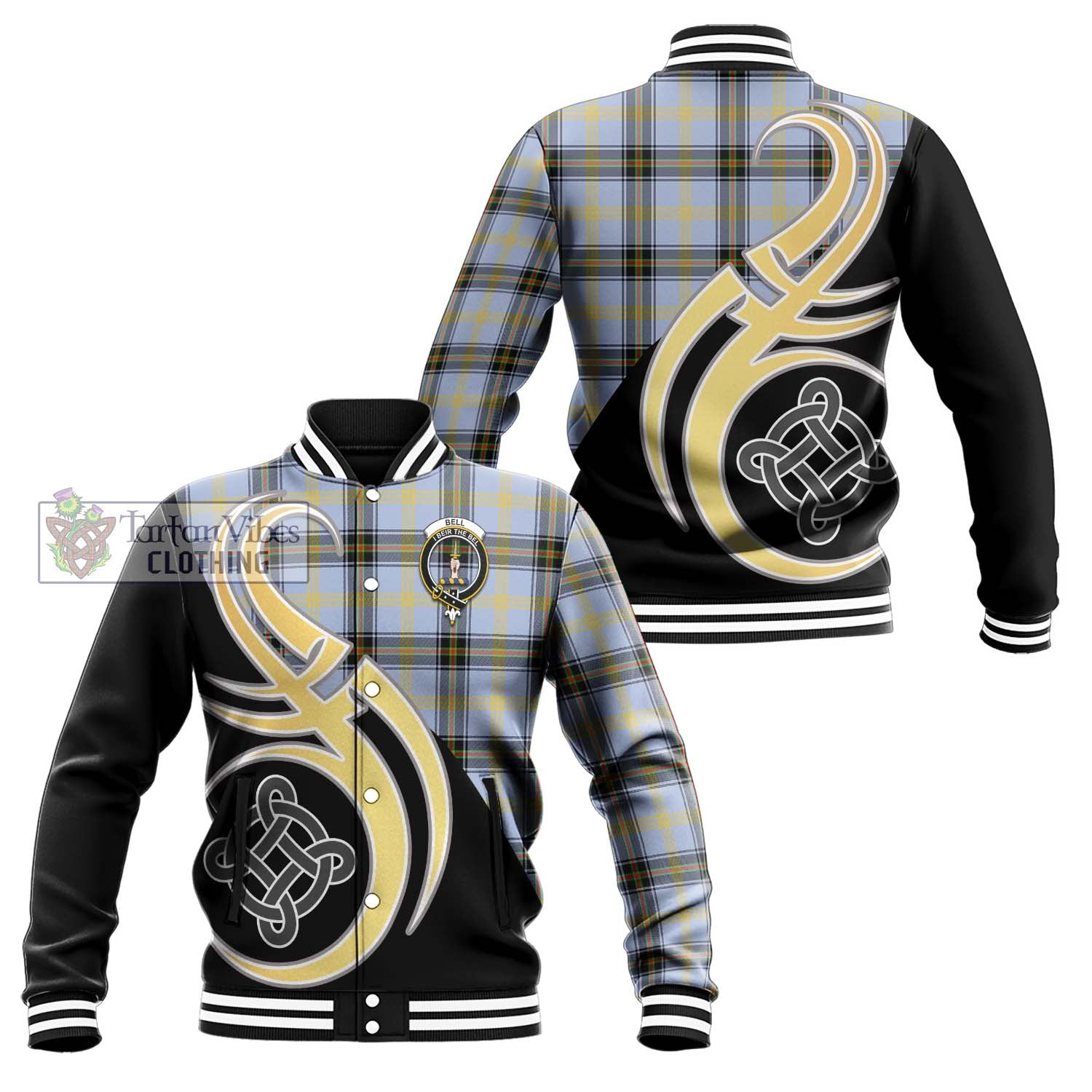 Bell Tartan Baseball Jacket with Family Crest and Celtic Symbol Style Unisex - Tartan Vibes Clothing