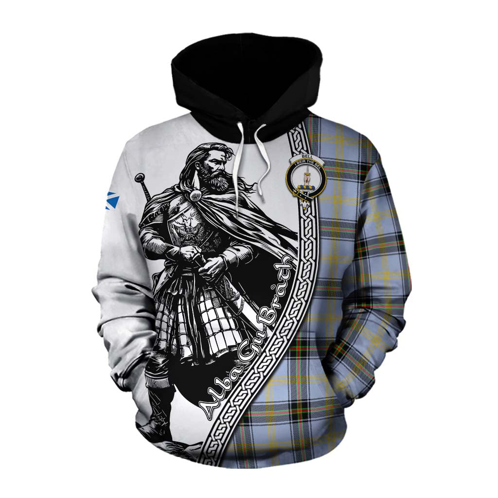 Tartan Vibes Clothing Bell Tartan Clan Crest Cotton Hoodie with Highlander Warrior Celtic Style