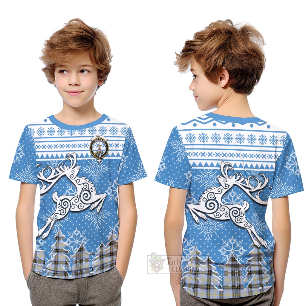 Tartan Vibes Clothing Bell Clan Christmas Kid T-Shirt Celtic Reindeer Style