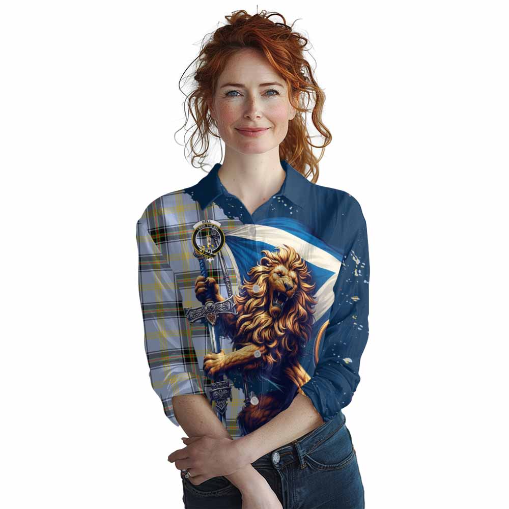 Tartan Vibes Clothing Bell Tartan Family Crest Women's Casual Shirt with Scottish Majestic Lion