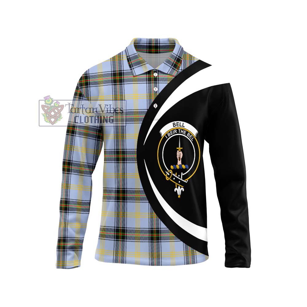 Bell Tartan Long Sleeve Polo Shirt with Family Crest Circle Style Unisex - Tartan Vibes Clothing