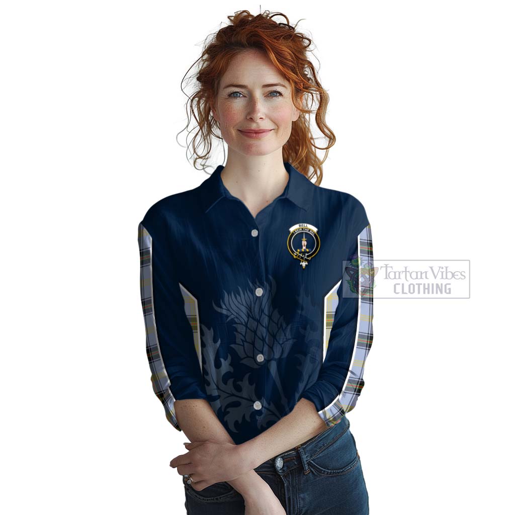 Tartan Vibes Clothing Bell Tartan Women's Casual Shirt with Family Crest and Scottish Thistle Vibes Sport Style