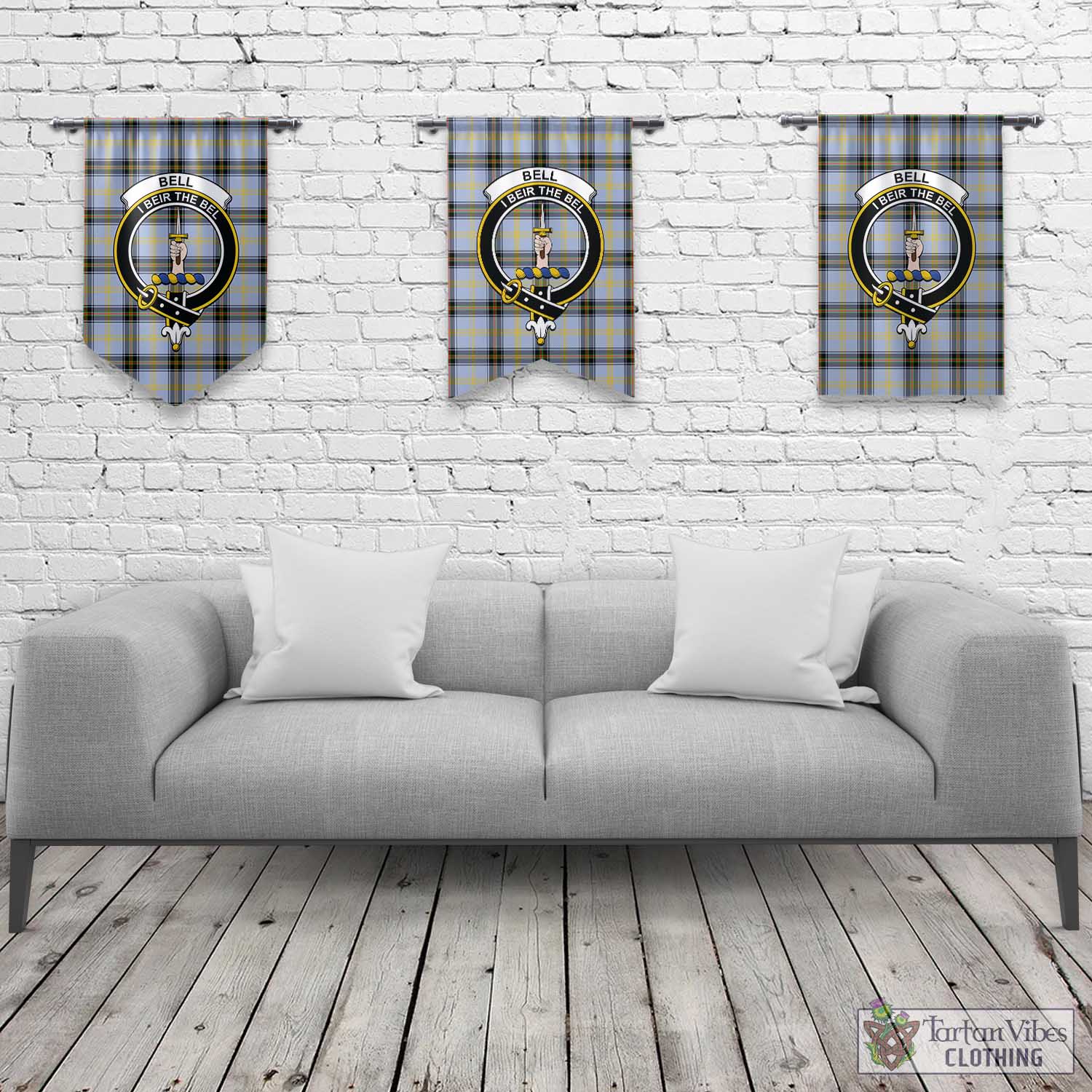 Tartan Vibes Clothing Bell Tartan Gonfalon, Tartan Banner with Family Crest