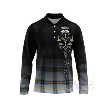 Bell Tartan Long Sleeve Polo Shirt Featuring Alba Gu Brath Family Crest Celtic Inspired Unisex - Tartan Vibes Clothing
