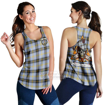 Bell Tartan Women's Racerback Tanks with Family Crest and Bearded Skull Holding Bottles of Whiskey