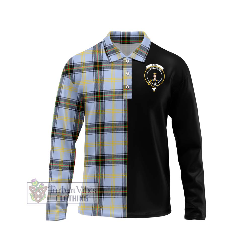 Bell Tartan Long Sleeve Polo Shirt with Family Crest and Half Of Me Style Unisex - Tartanvibesclothing Shop