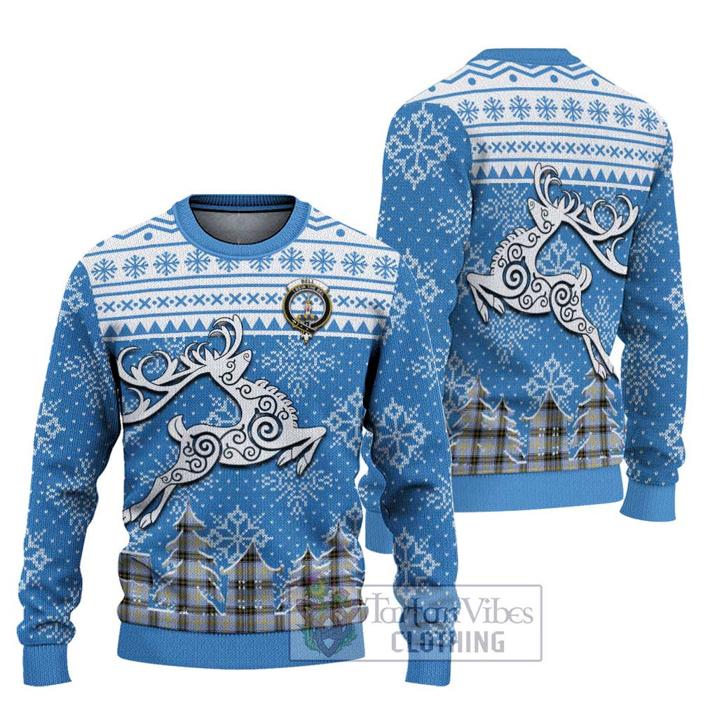 Tartan Vibes Clothing Bell Clan Christmas Ugly Sweater with Tartan and Celtic Raindeer Style