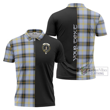 Bell Tartan Zipper Polo Shirt with Family Crest and Half Of Me Style