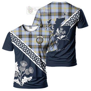 Bell Tartan T-Shirt Featuring Thistle and Scotland Map