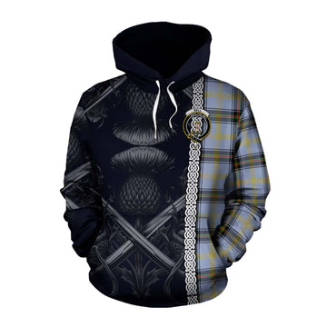 Bell Tartan Cotton Hoodie with Family Crest Cross Sword Thistle Celtic Vibes