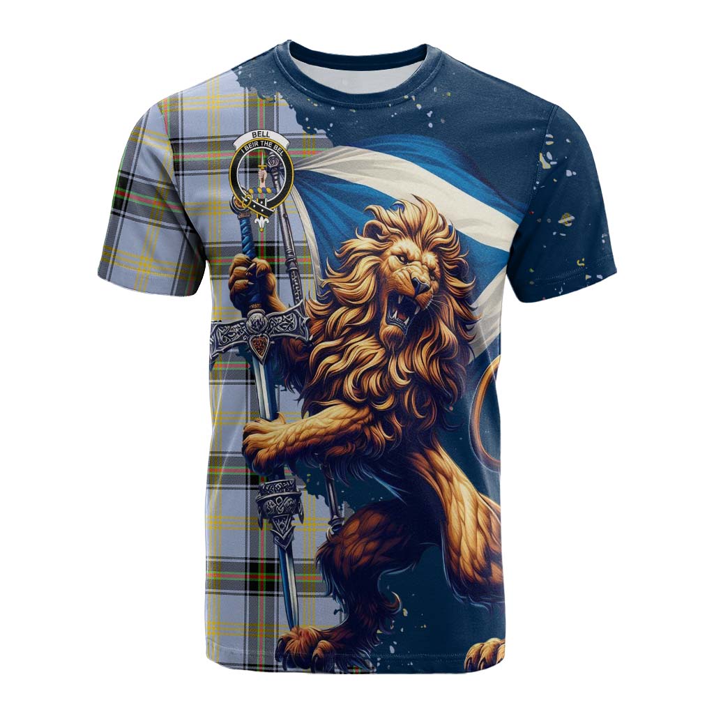 Tartan Vibes Clothing Bell Tartan Family Crest Cotton T-shirt with Scottish Majestic Lion