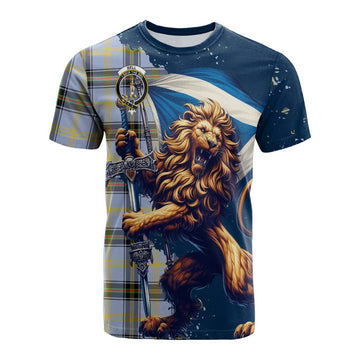 Bell Tartan Family Crest Cotton T-shirt with Scottish Majestic Lion