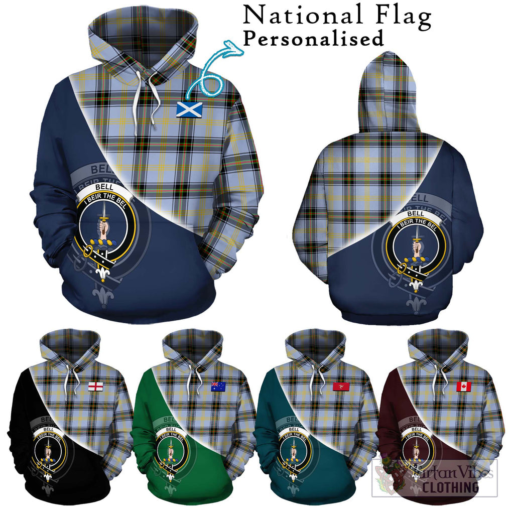 Bell Tartan Hoodie with Personalised National Flag and Family Crest Half Style Zip Hoodie - Tartanvibesclothing Shop