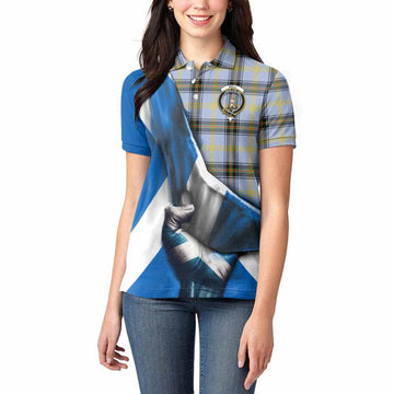 Bell Tartan Women's Polo Shirt with Family Crest Scotland Patriotic Style