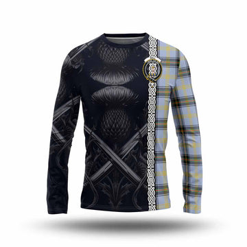 Bell Tartan Long Sleeve T-Shirt with Family Crest Cross Sword Thistle Celtic Vibes