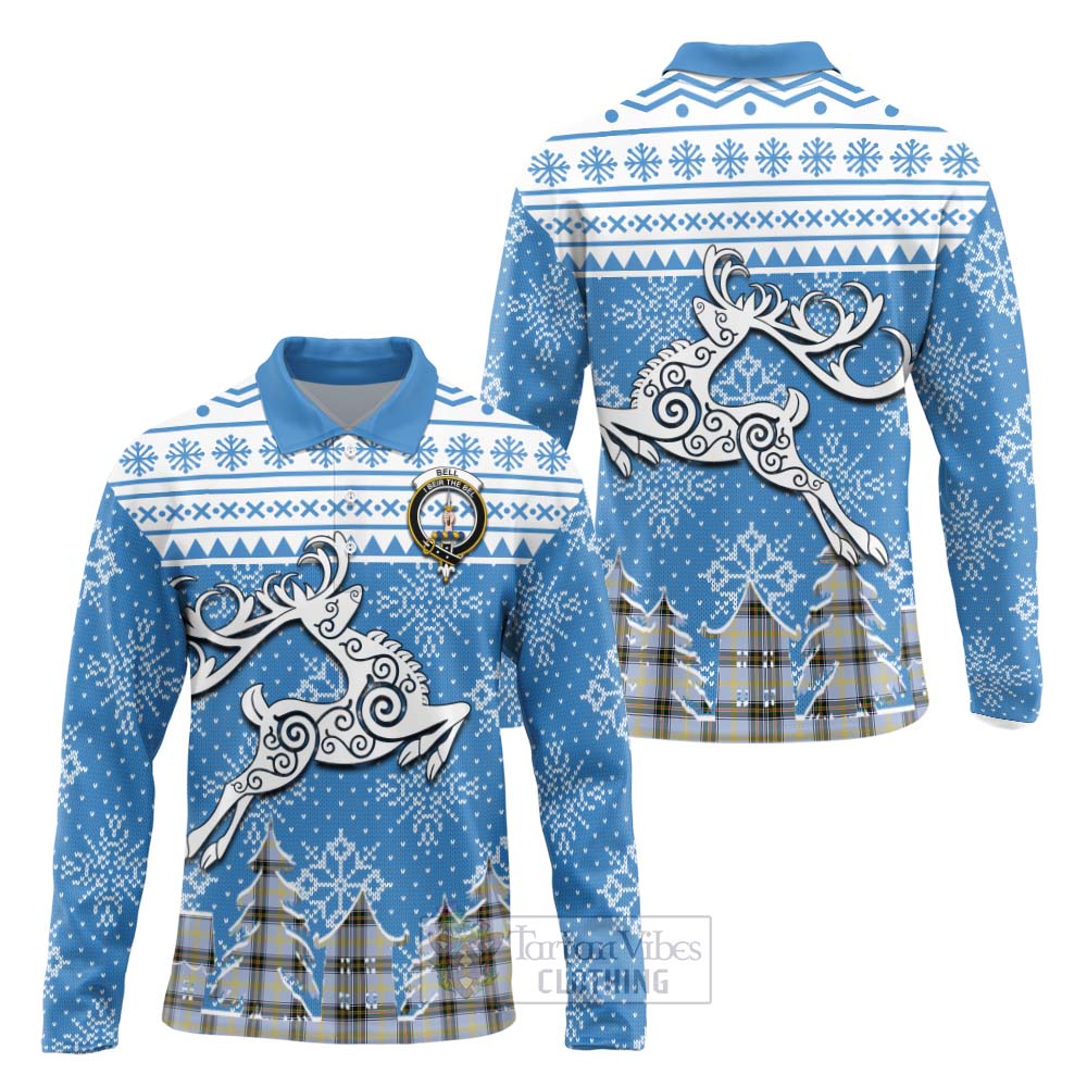 Tartan Vibes Clothing Bell Clan Christmas Long Sleeve Polo Shirt Celtic Reindeer Style