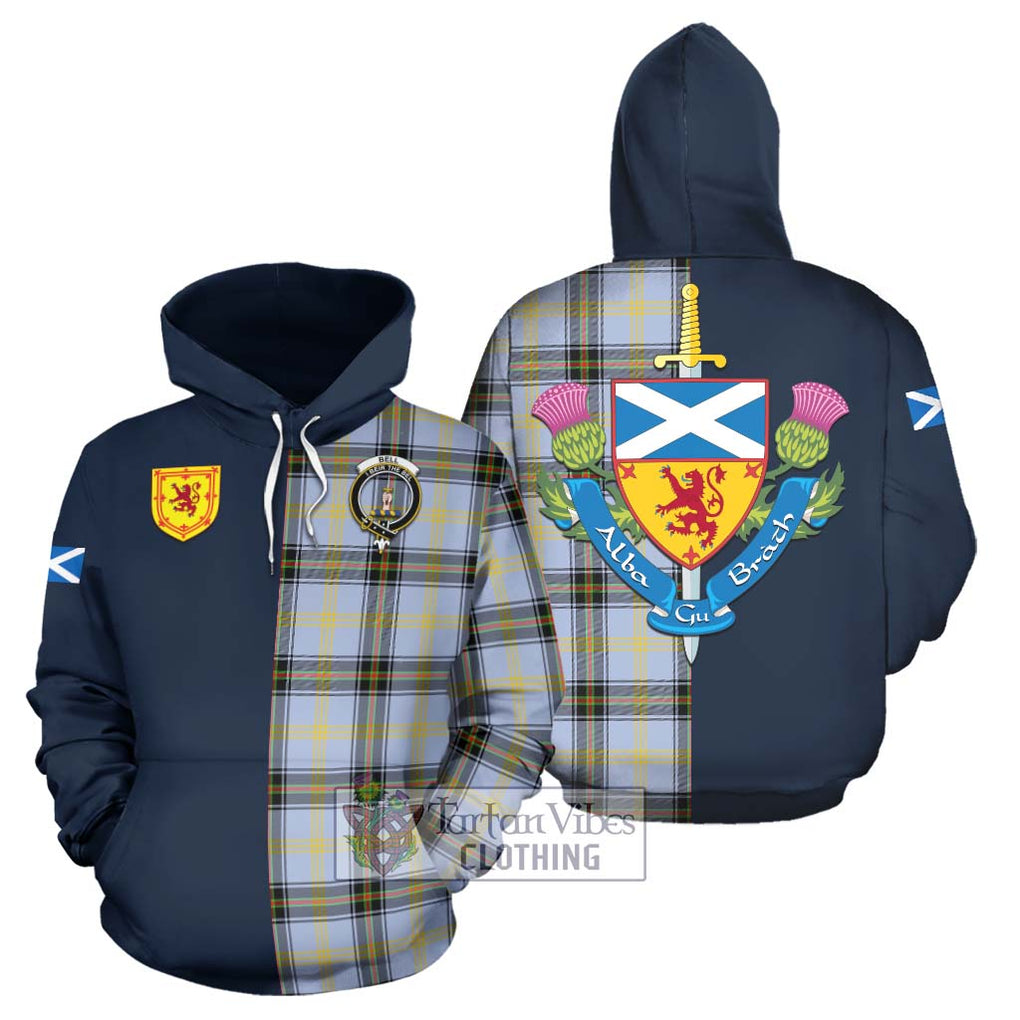 Tartan Vibes Clothing Bell Tartan Hoodie with Scottish Lion Royal Arm Half Style