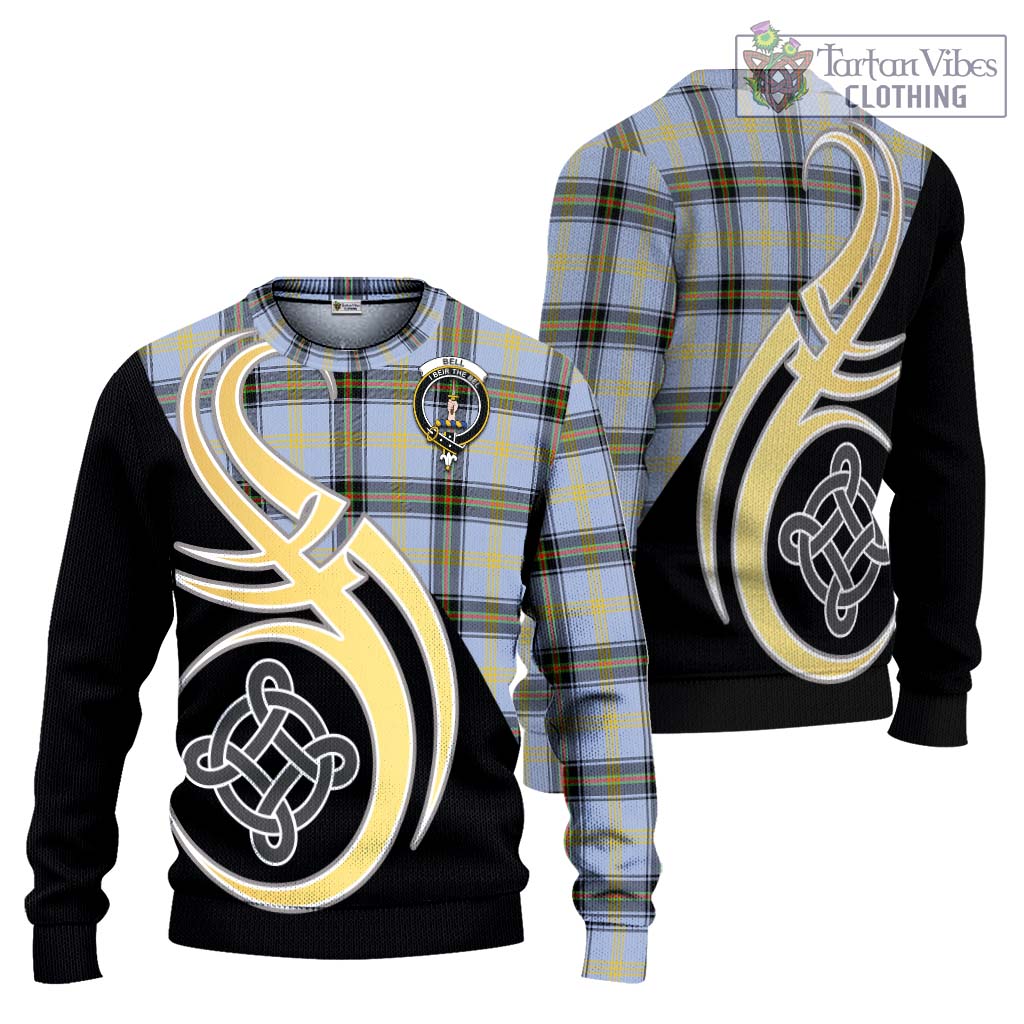 Bell Tartan Knitted Sweater with Family Crest and Celtic Symbol Style Unisex - Tartan Vibes Clothing