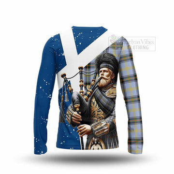 Bell Tartan Long Sleeve T-Shirt with Family Crest Scottish Bagpiper Vibes