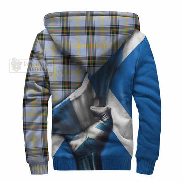 Bell Tartan Sherpa Hoodie with Family Crest Scotland Patriotic Style