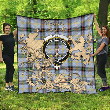 Bell Tartan Quilt with Family Crest and Scottish Symbol Style