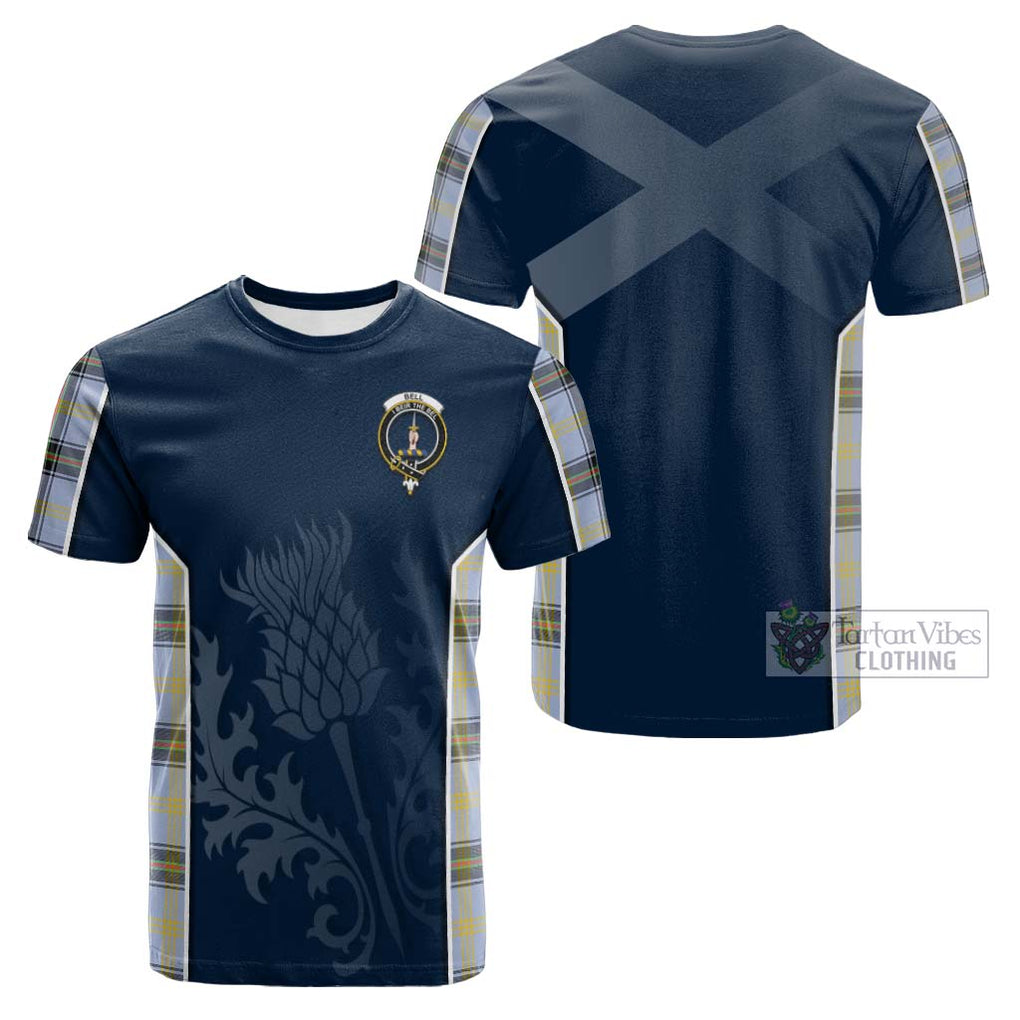 Tartan Vibes Clothing Bell Tartan Cotton T-shirt with Family Crest and Scottish Thistle Vibes Sport Style