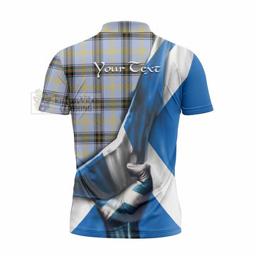 Bell Tartan Zipper Polo Shirt with Family Crest Scotland Patriotic Style