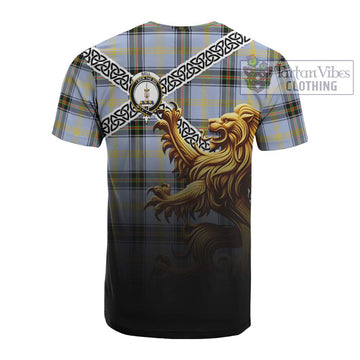 Bell Crest Tartan Cotton T-shirt with Golden Lion Emblem Celtic Style - Tartan Vibes Clothing