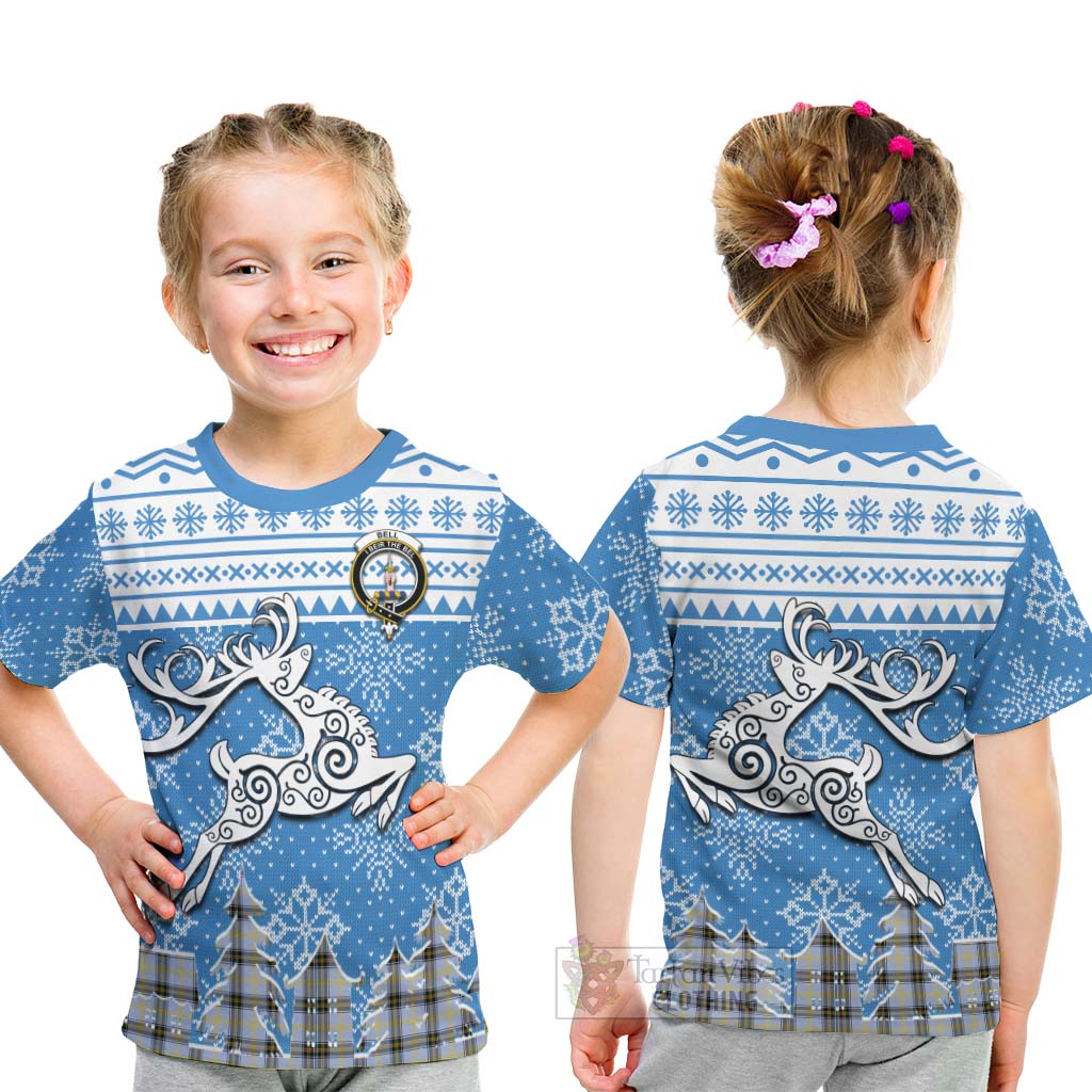 Tartan Vibes Clothing Bell Clan Christmas Kid T-Shirt Celtic Reindeer Style