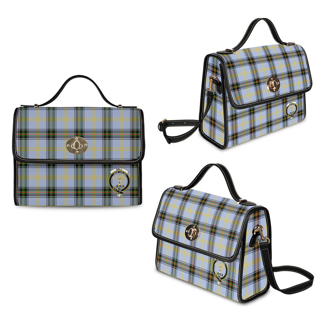 Bell Tartan Leather Strap Waterproof Canvas Bag with Family Crest - Tartanvibesclothing