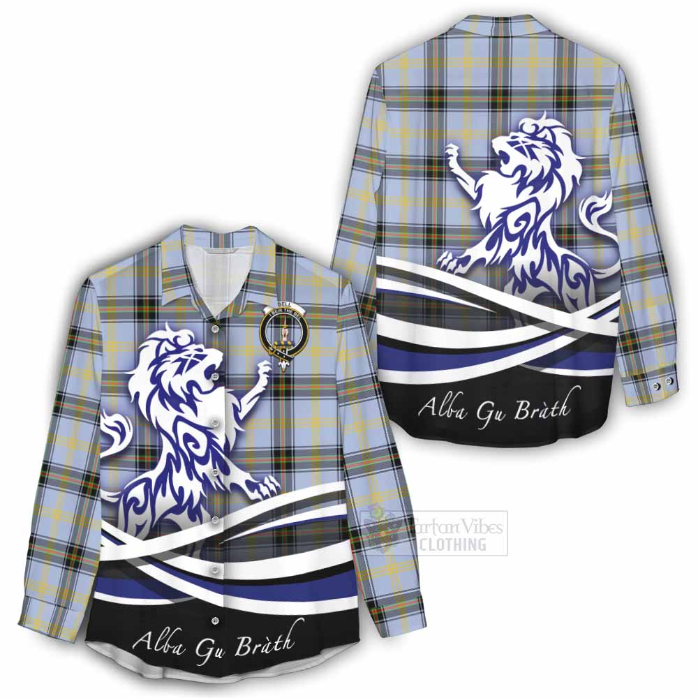 Tartan Vibes Clothing Bell Tartan Women's Casual Shirt with Alba Gu Brath Regal Lion Emblem