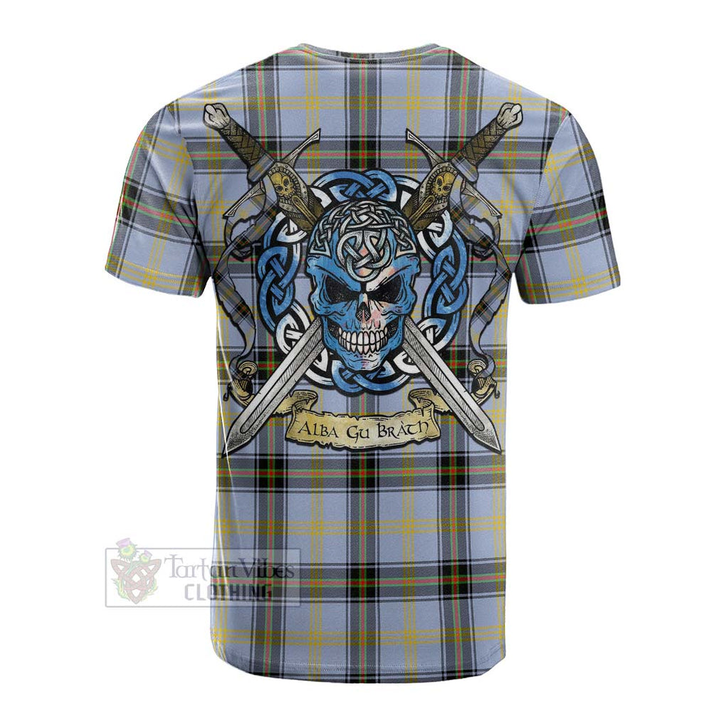 Tartan Vibes Clothing Bell Tartan Cotton T-shirt with Family Crest Celtic Skull Style