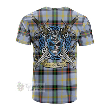 Bell Tartan Cotton T-shirt with Family Crest Celtic Skull Style