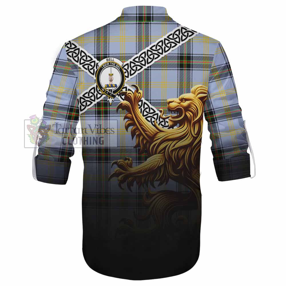 Bell Crest Tartan Ghillie Kilt Shirt with Golden Lion Emblem Celtic Style - Tartan Vibes Clothing