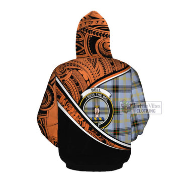 Bell Crest Tartan Cotton Hoodie with Polynesian Vibes Style - Orange Version